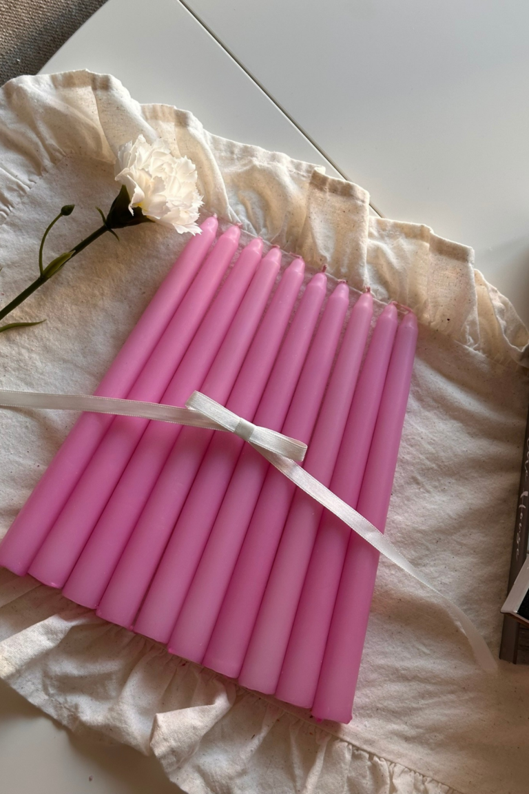 10 Adet Şamdan Mum Pembe