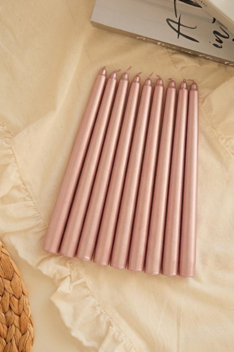 10 Adet Varaklı Şamdan Mum Pembe