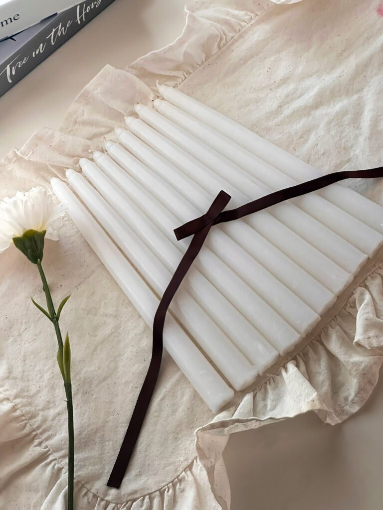 10 Adet Şamdan Mum Beyaz