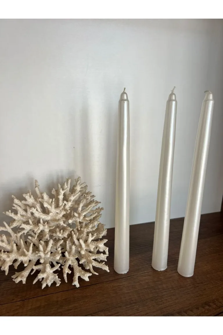 10 Adet Varaklı Şamdan Mum Beyaz