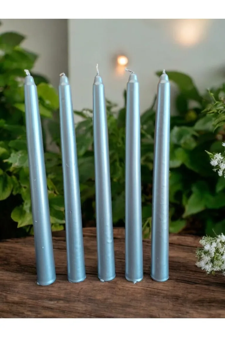 10 Adet Varaklı Şamdan Mum Gümüş