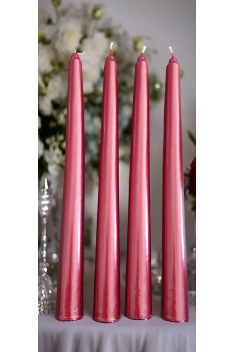 10 Adet Varaklı Şamdan Mum Kırmızı