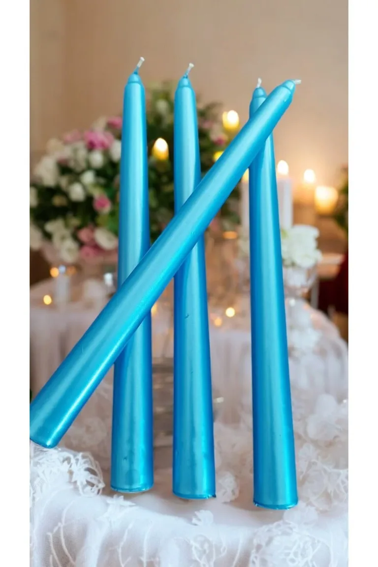 10 Adet Varaklı Şamdan Mum Mavi