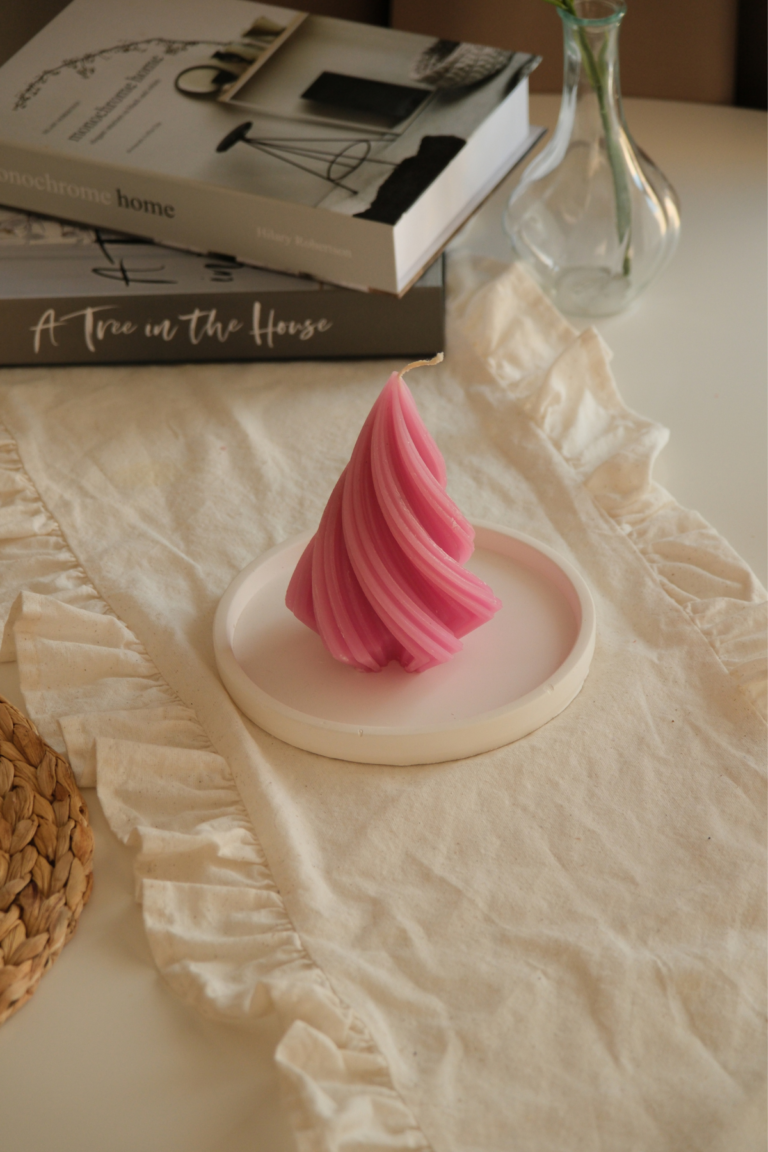 Küçük Boy Dekoratif Spiral Mum Pembe Renk